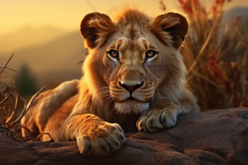 Regal Majesty: Close-Up Lion Portrait - AI Generated