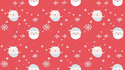 Cute Santa Claus face with snowflakes, vector seamless Christmas pattern