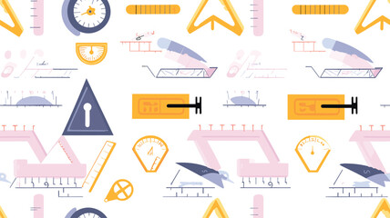 Different rulers for schoolboy, vector seamless pattern on white background