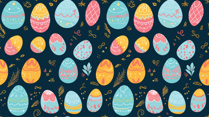 Easter eggs with ornament, vector seamless pattern