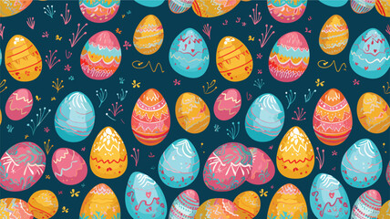 Easter eggs with ornament, vector seamless pattern