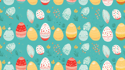 Easter eggs with ornament, vector seamless pattern