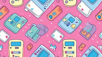 Electronic retro game. Vector seamless pattern in kawaii style. An old vintage console from the 90s