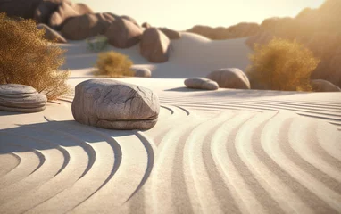 Keuken foto achterwand Stenen in het zand Tranquil Zen Garden with Delicate Raked Sand Patterns and Stones