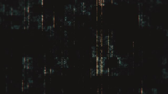 Simple abstract background animation with gently moving distressed vertical golden lines and blue grunge noise texture. This dark minimalist textured motion background is full HD and a seamless loop.