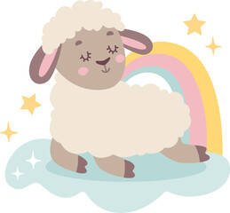 Sheep Sleeping Under Rainbow