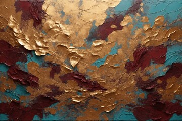 paint texture, blue and golden and red texture, background, texture of the old wall, Generative AI