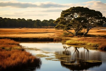 Fototapeta na wymiar A tranquil wetland landscape on Martha's Vineyard. Generative AI