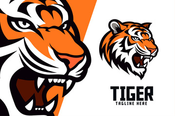 Tiger head mascot logo for Sport and Esport: Big feline icon badge emblem, animal template