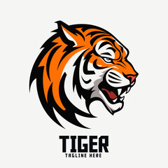 Animal template for Sport and Esport: Tiger head mascot logo, Big feline icon badge emblem