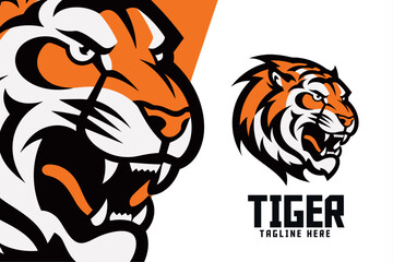 Big feline icon badge emblem: Tiger head mascot logo, animal template for Sport and Esport