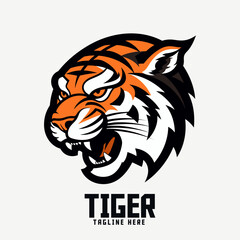 Tiger head mascot logo, Big feline icon badge emblem for Sport and Esport: Animal template