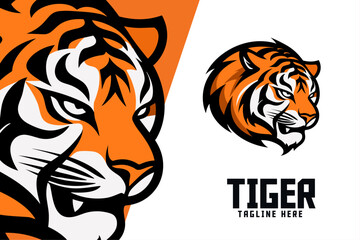 Animal template for Tiger head mascot logo: Big feline icon badge emblem for Sport and Esport