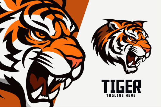 Sport and Esport’s Big feline icon badge emblem: Tiger head mascot logo, animal template