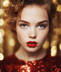 Portrait of beautiful young woman with bright make-up. Christmas and New Year party