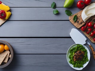 vegetables on wooden table with copy space 