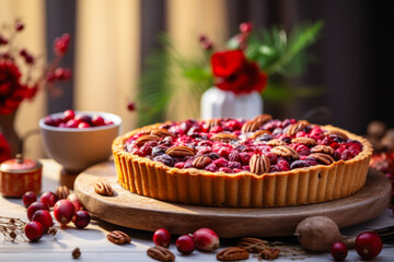 Cranberry pecan whole pie, fall food, Thanksgiving cooking