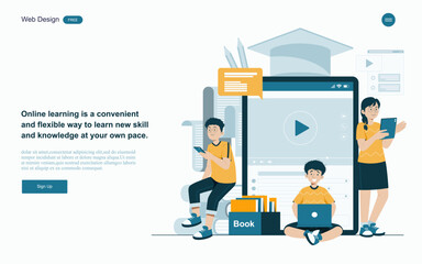 Online education concept.Online learning with platform and resources.Vector illustration.