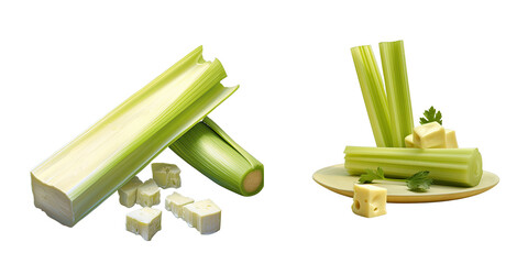 Png Set Starter of stracchino cheese with celery transparent background