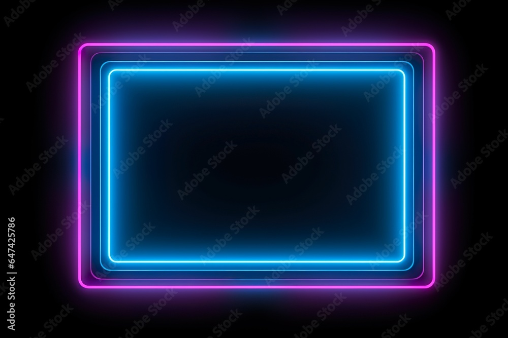 Wall mural picture frame with two tone neon color motion graphic on isolated black background. Blue and pink light moving for overlay element. 3D illustration rendering | Generative AI