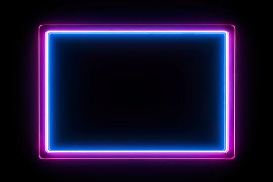 picture frame with two tone neon color motion graphic on isolated black background. Blue and pink light moving for overlay element. 3D illustration rendering | Generative AI