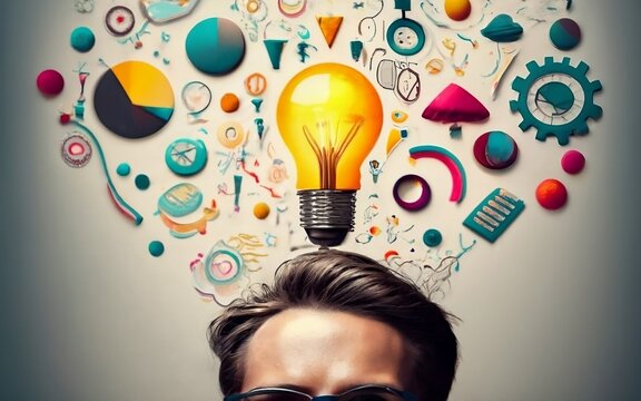 conceptual image of a person with an idea represented for a bulb