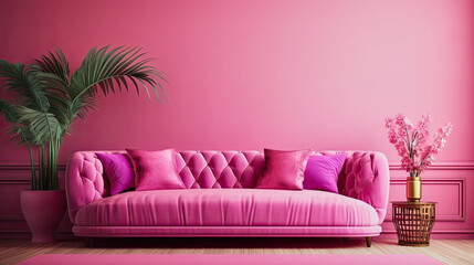 pink sofa in a minimalistic living room