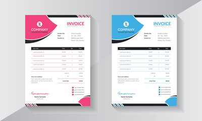 Invoice design for office and business purposes, invoices with two colour variations and calculation.
