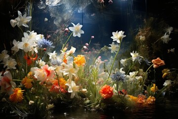 Summer garden flowers. Generate Ai