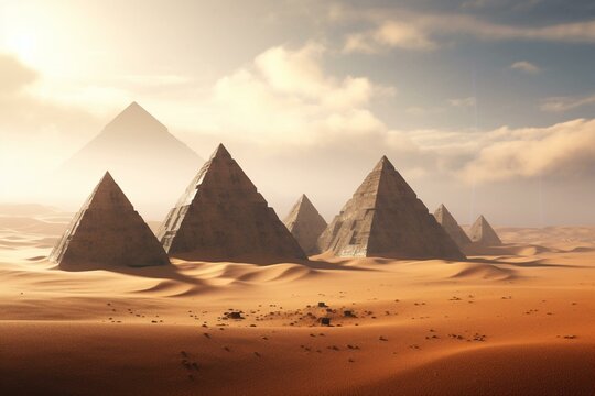 Pyramids amidst desert. Generative AI