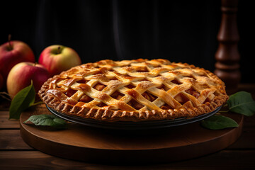 homemade apple pie, with a golden-brown crust and a luscious filling of freshly sliced apples, baked to perfection.