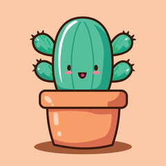 Succulent plant or cactus cute happy face vector illustration.