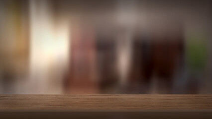 Blank wooden counter with blurred background. Good for product arrangement