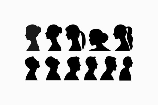 Side view man and women face design vector silhouette