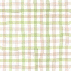 Sage Green Beige Gingham Check Hand Drawn Background