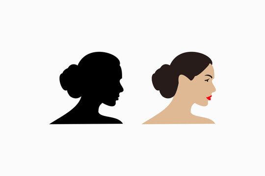 Side view female face design with tied hair vector silhouette