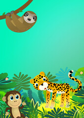 cartoon scene with happy tropical animal cat jaguar cheetah in the jungle illustration for children