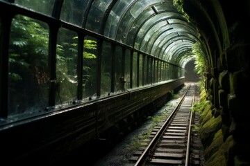 Fototapeta na wymiar Glass railway tunnel. Generate Ai