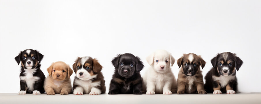 group of puppy on white background made with generative AI