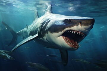 Massive Big shark underwater sunny. Generate Ai