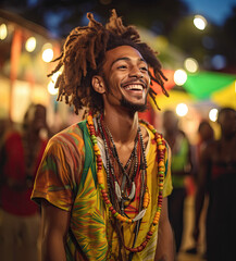 Handsome young man having fun at a reggae music festival