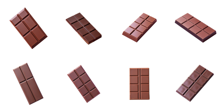 Png Set Small chocolate bar photographed in a close up on a transparent background