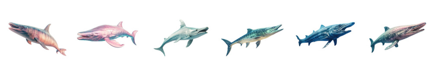 Fototapeta premium Png Set transparent background 3D rendering of a prehistoric fish called Liopleurodon