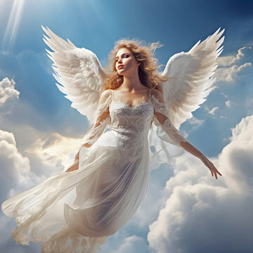 Panorama of angel in the sky.AI generated.