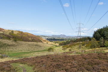 Beautiful view of Scottish nature and Edinburgh cityscape, Bonaly, Pentland