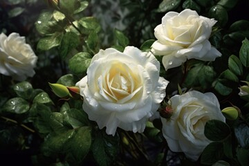 White roses in the garden.  Generative AI