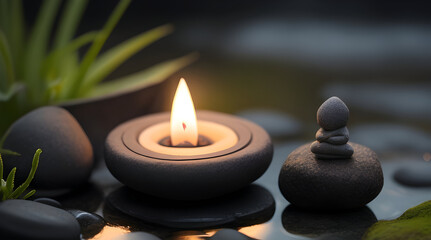 Obraz na płótnie Canvas Tranquil Glow: Flickering Flame in Zen-Like Close-Up. Blazing candle flame flickers, casting a tranquil glow. Serene and zen-like.