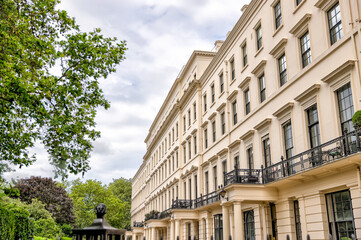 Fototapeta na wymiar London, England - July 11, 2023: Classic architecture along the streets of Paddington on the outskirts of Hyde Park in London 