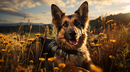 german shepherd dog on a meadow - obrazy, fototapety, plakaty