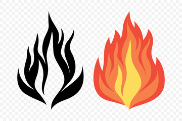 Flat Vector Fire Flame Icon Set. Campfire Shape Sign, Isolated. Bonfire Collection. Vector Illustration